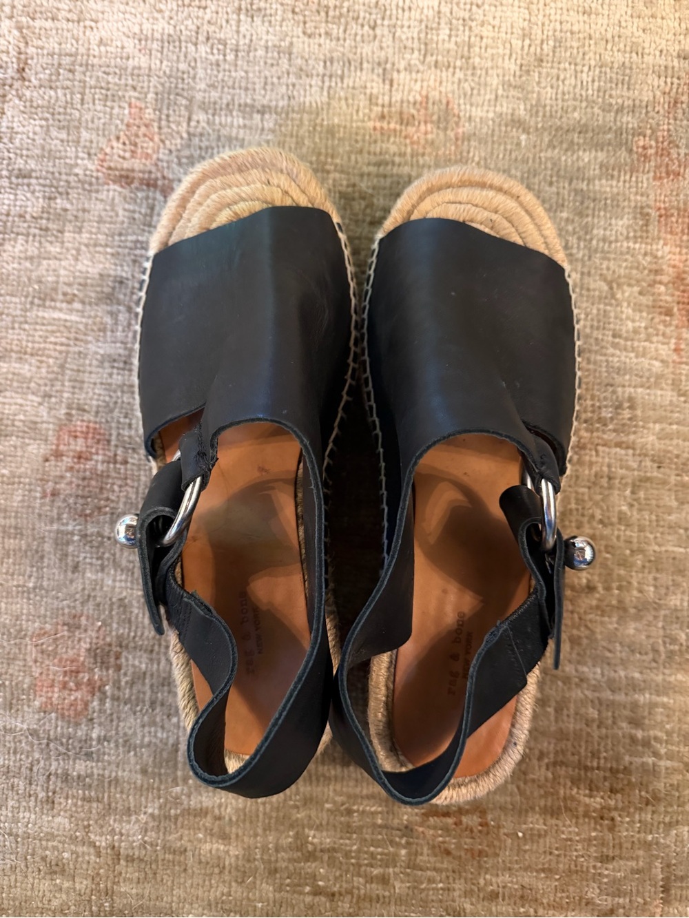 Rag & Bone Black Leather Espadrille Wedge Sandals